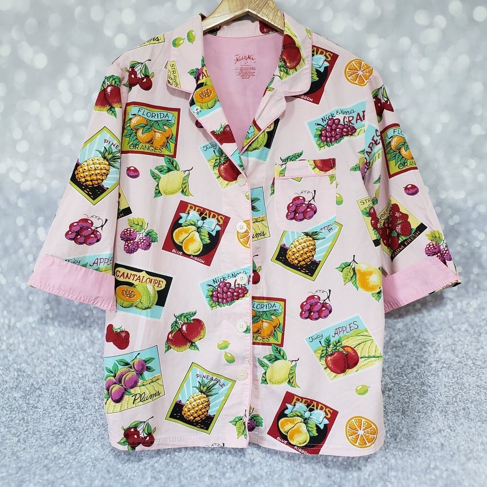 NICK & NORA Fruit Stand Pajama Top Size XL Pink